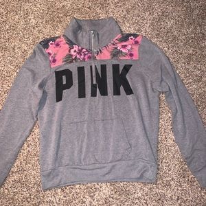 PINK floral quarter zip